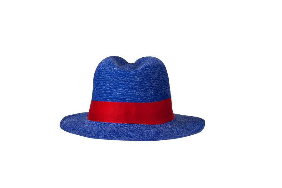 Cappello Fedora Blu con Nastro Rosso - 2