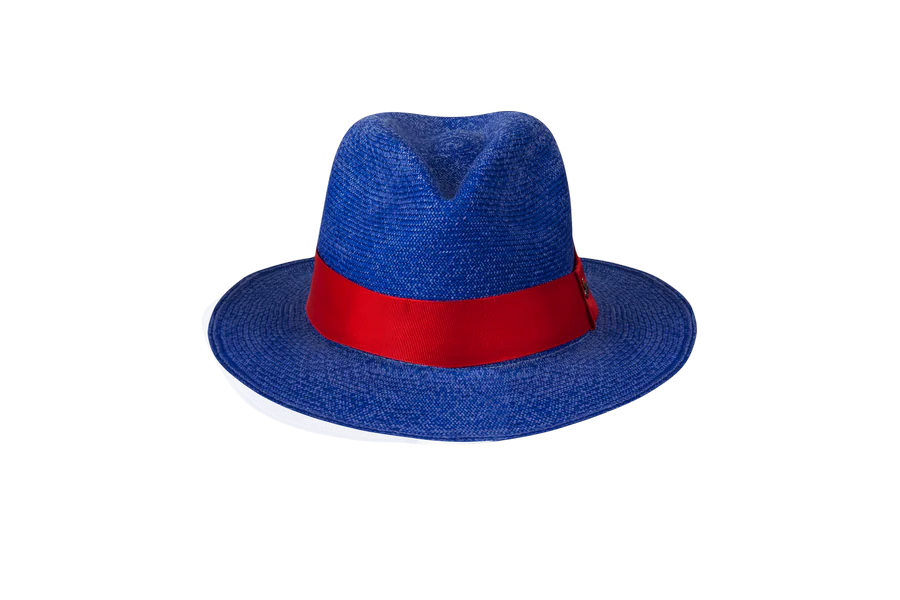 Cappello Fedora Blu con Nastro Rosso - 3