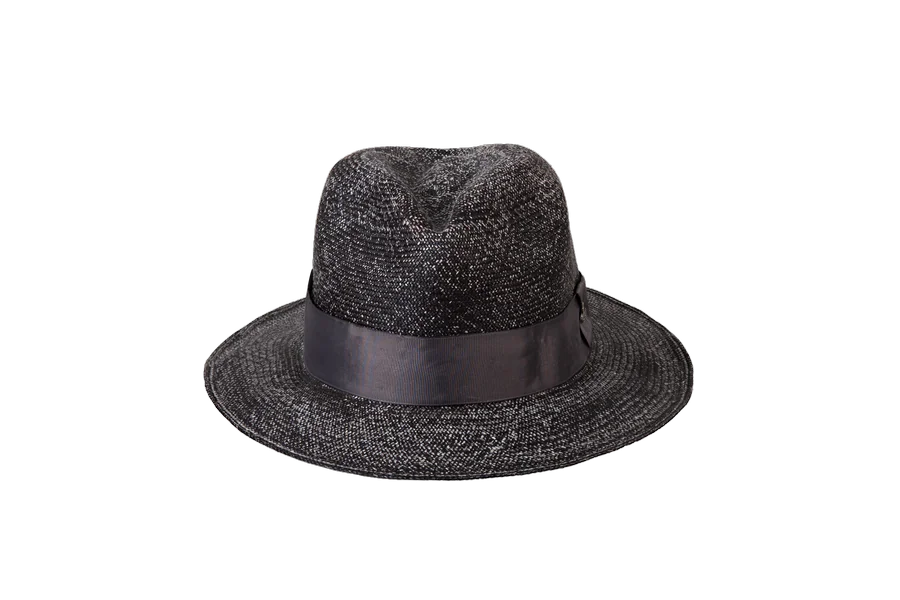 Cappello Fedora in Tessuto Grigio Scuro con Nastro - 2