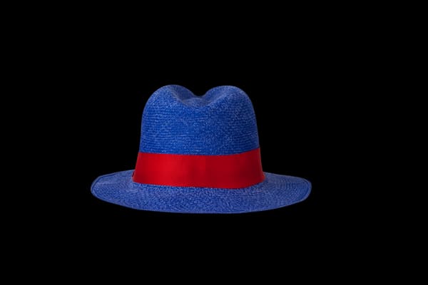 Cappello Fedora Blu con Nastro Rosso
