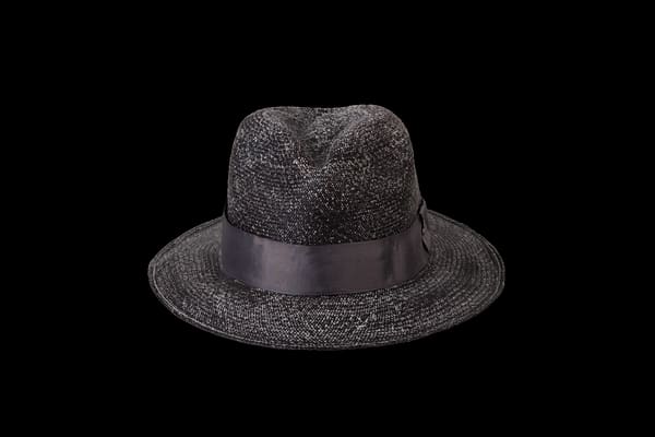 Cappello Fedora in Tessuto Grigio Scuro con Nastro